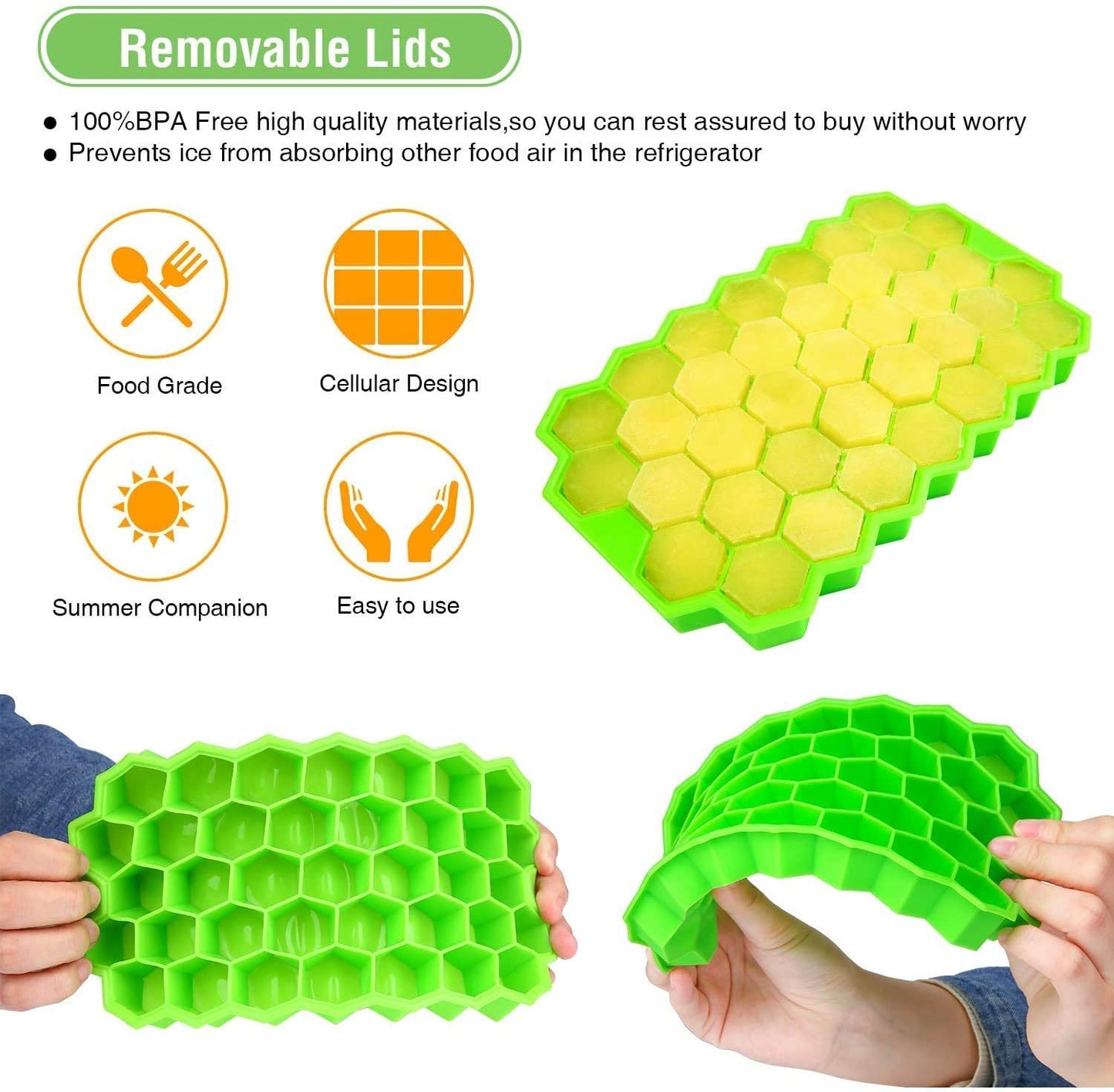 Honeycomb 37 Cavity Ice Cube Tray (Pack of 3)