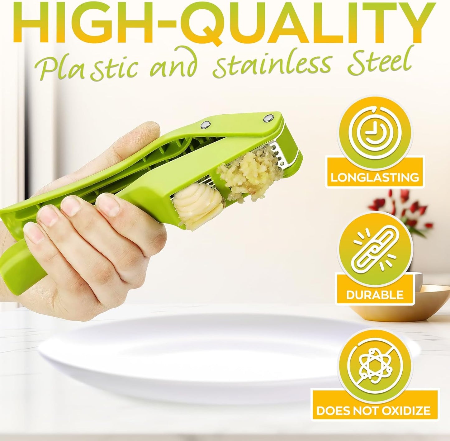 2 in 1 Garlic Press Stainless Steel Garlic Mincer Chopper