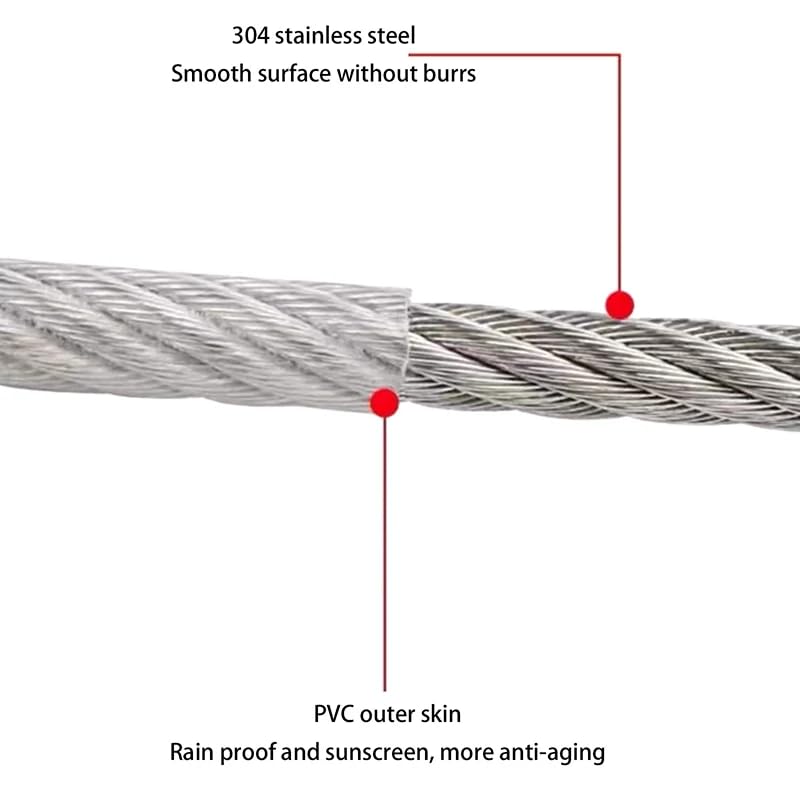 Heavy-Duty Stainless Steel Clothesline with Carabiner Hooks. 10 YEARS WARRANTY