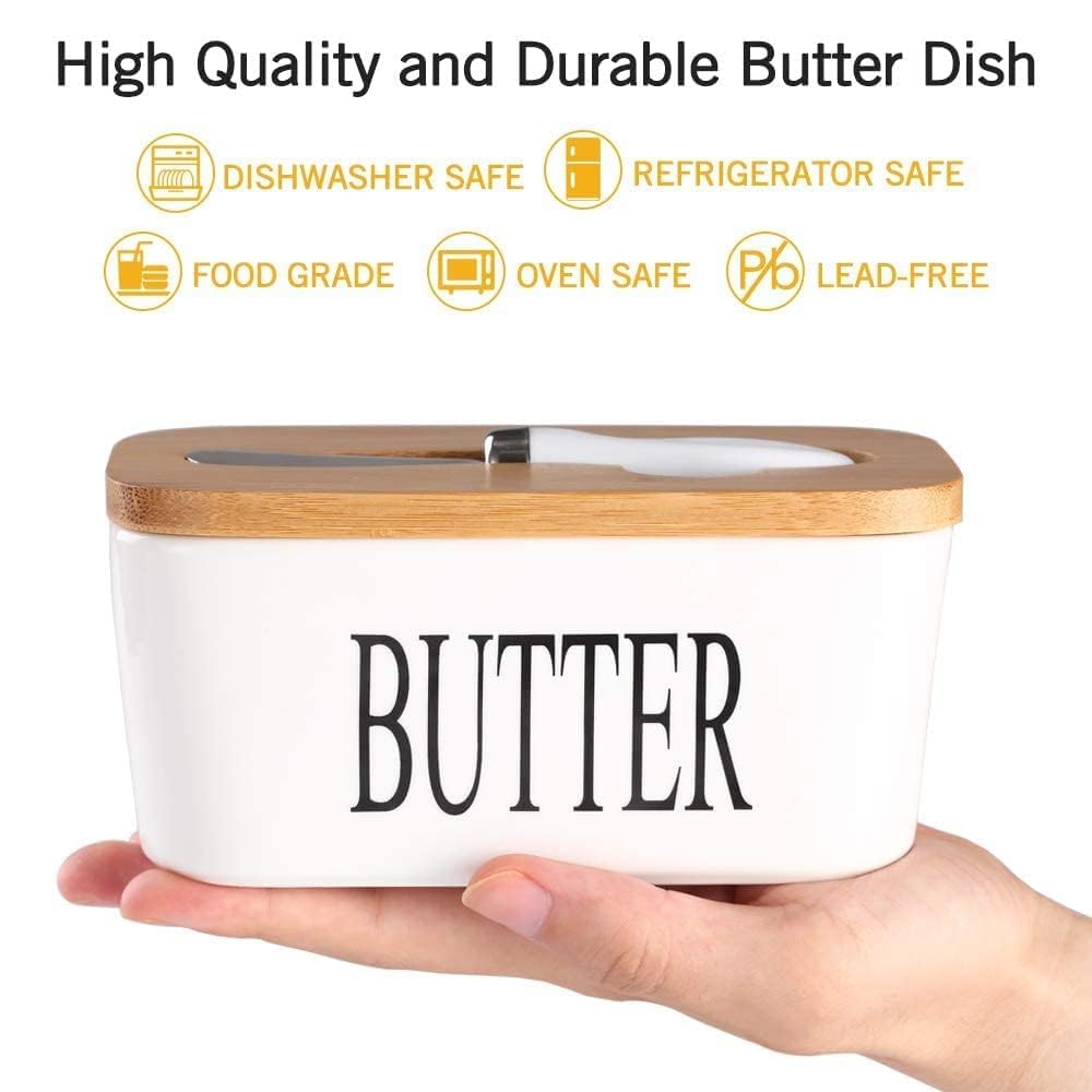 Ceramic Butter Dish with Wooden Lid.