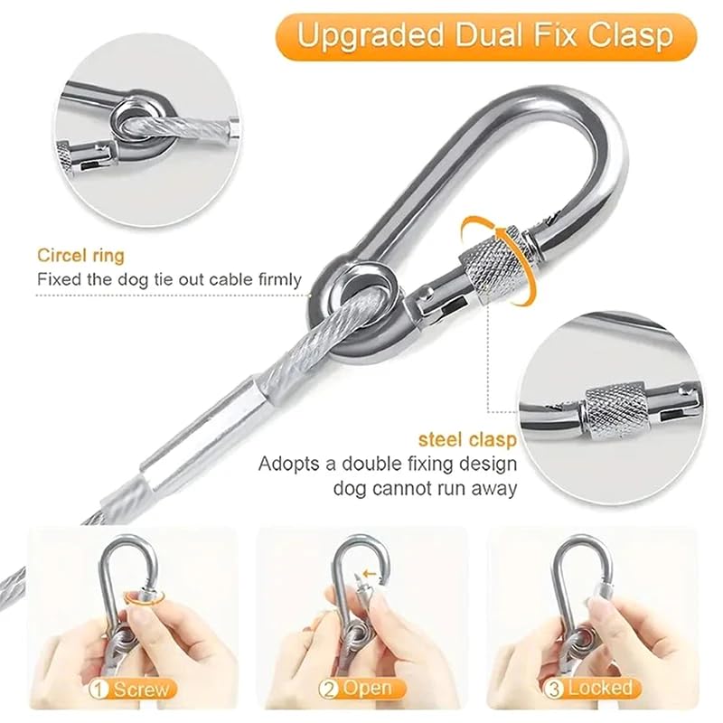 Heavy-Duty Stainless Steel Clothesline with Carabiner Hooks. 10 YEARS WARRANTY