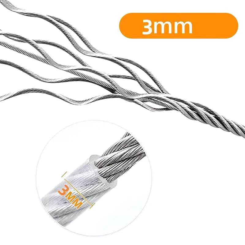 Heavy-Duty Stainless Steel Clothesline with Carabiner Hooks. 10 YEARS WARRANTY