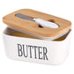 Ceramic Butter Dish with Wooden Lid.