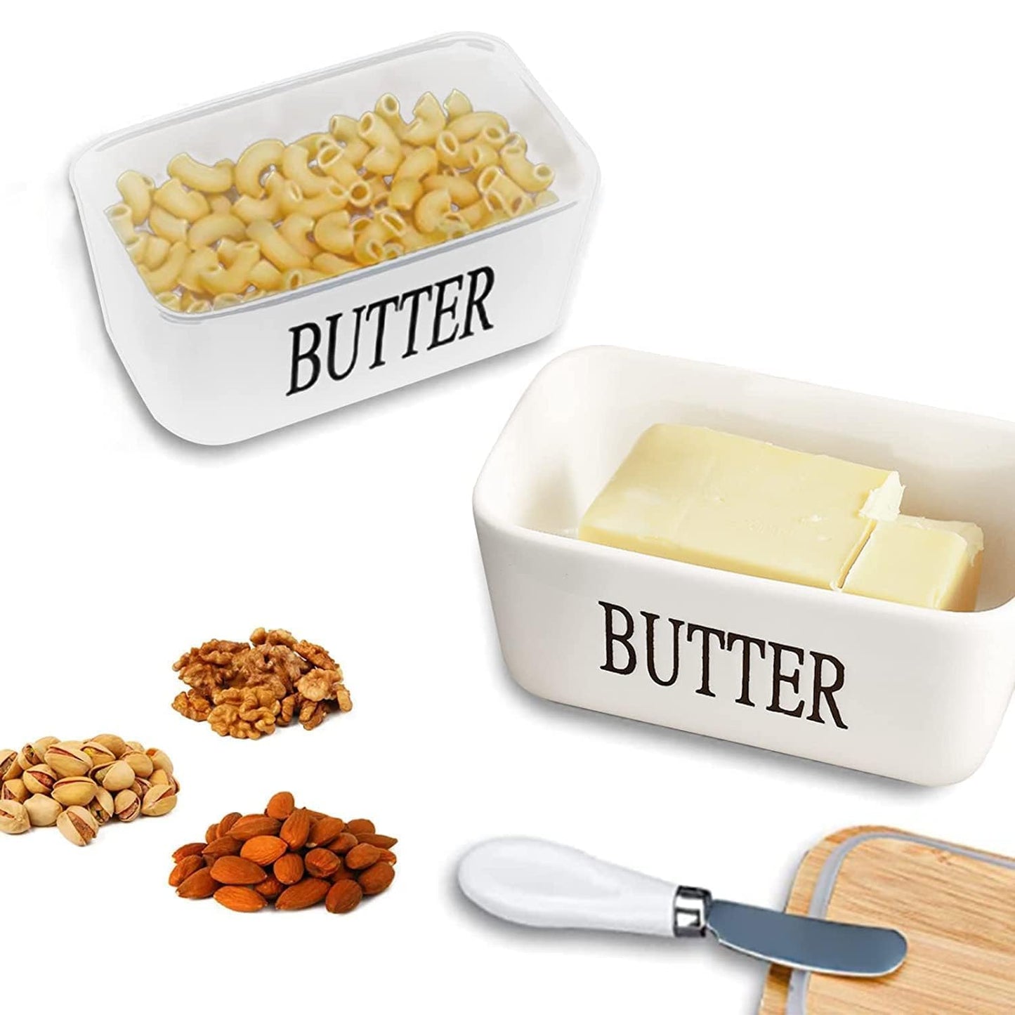 Ceramic Butter Dish with Wooden Lid.