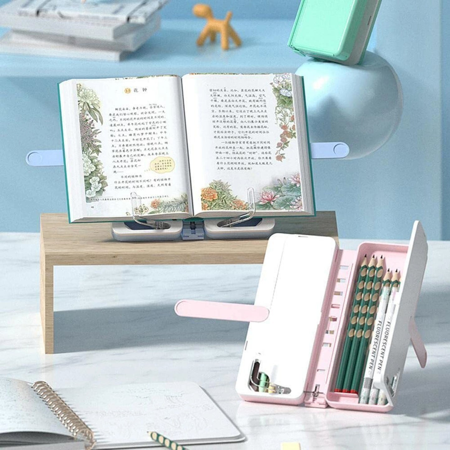 3 in 1 Pencil Case for kids (Case + Book Reading Stand + Erasable Whiteboard)