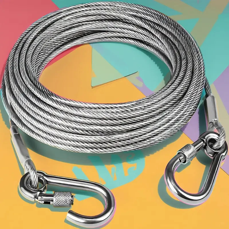 Heavy-Duty Stainless Steel Clothesline with Carabiner Hooks. 10 YEARS WARRANTY